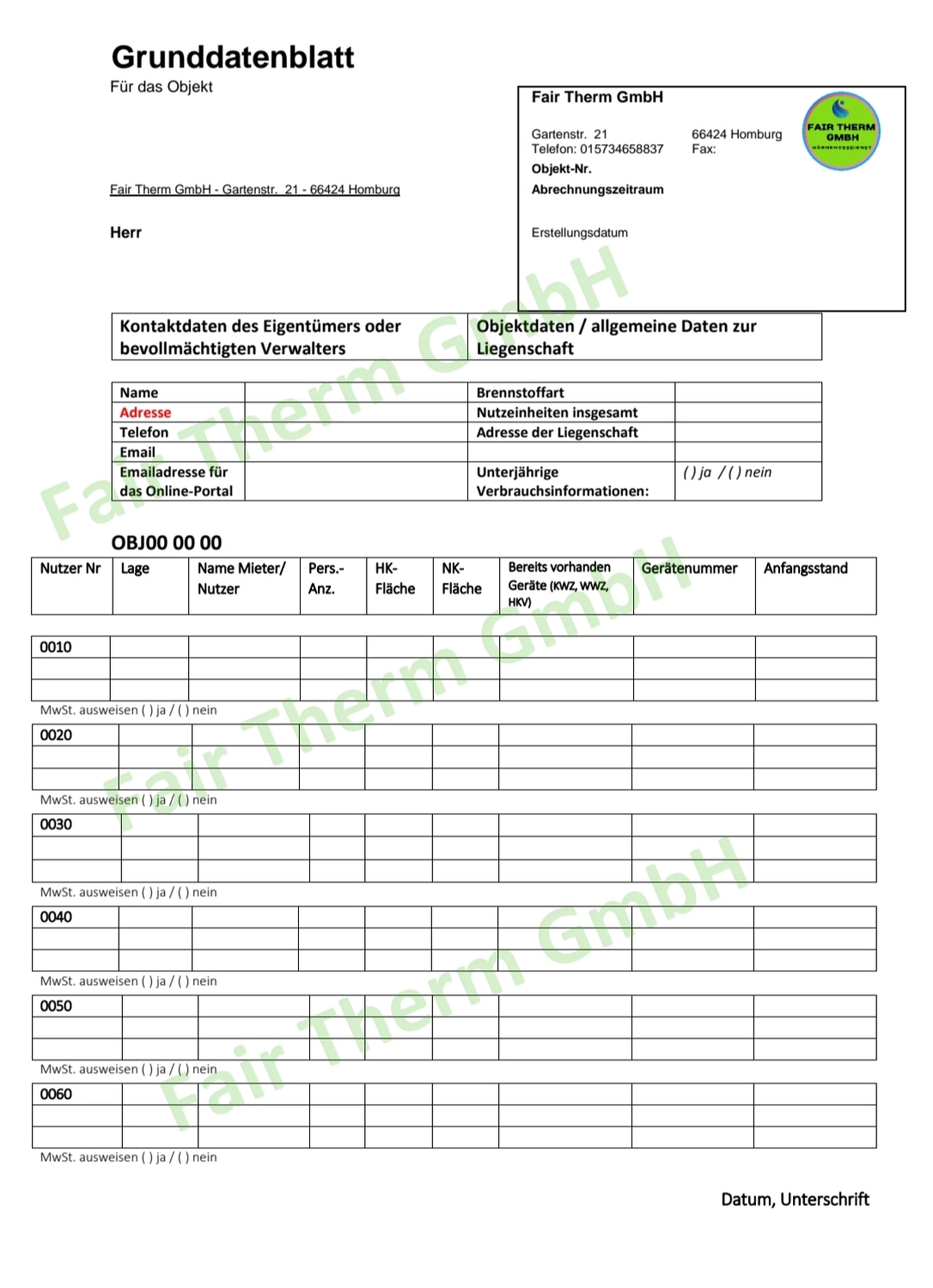 Fair Therm GmbH - Rechtskonforme Abrechnung und Analyse - Rechnung